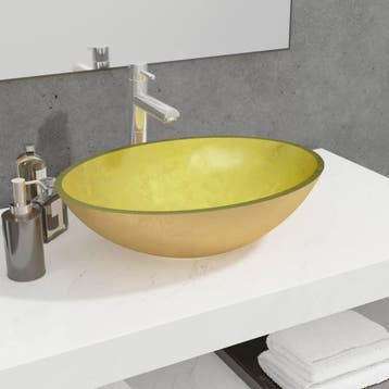 vidaXL Wasbak 50x37x14 cm glas goudkleurig, Doe-het-zelf en Bouw, Sanitair, Verzenden, Nieuw
