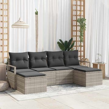 vidaXL Bankstel 6 pcs Lichtgrijs poly rattan, Verzenden