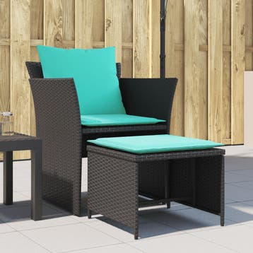 vidaXL Tuinstoel met voetenbank poly rattan zwart, Verzenden