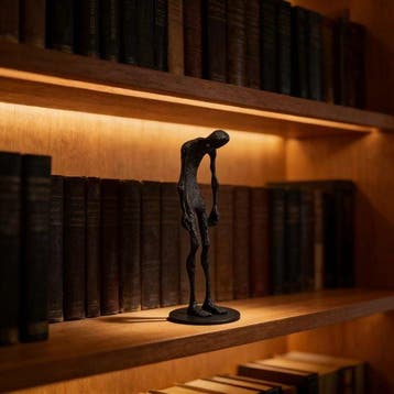 sculptuur, The Burden — Giacometti-Inspired Bowed Figure,