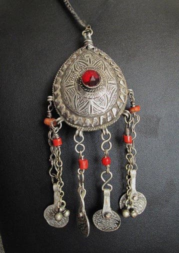 Argent, Verre, Corail - Pendentif - bermil