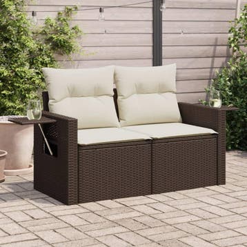 vidaXL Tuinbank 2-zits met kussens poly rattan bruin, Verzenden