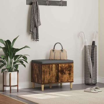 vidaXL Hallenbank met kussen met opslag Gerookte Eik 60 x 38, Verzenden, Nieuw