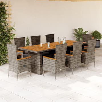 vidaXL 9-delige Tuinset met kussens poly rattan grijs, Verzenden, Nieuw, Tuinset