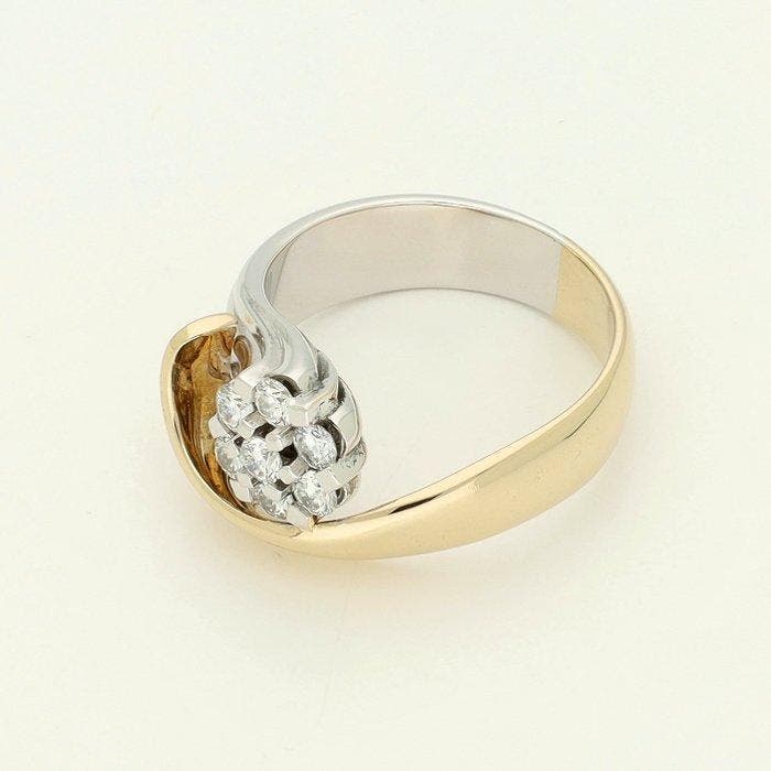 Bague - 14 carats Or jaune, Or blanc Diamant (Naturelle), Handtassen en Accessoires, Ringen