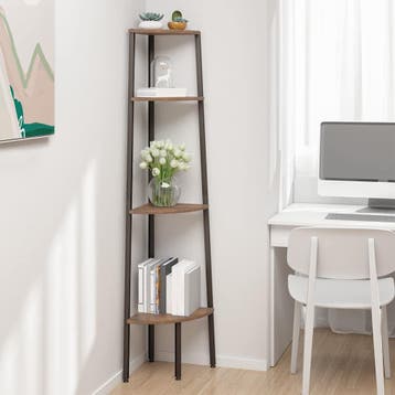 vidaXL Hoekkast met 4 lagen donkerbruin en zwart, Huis en Inrichting, Kasten | Boekenkasten, Verzenden, Nieuw
