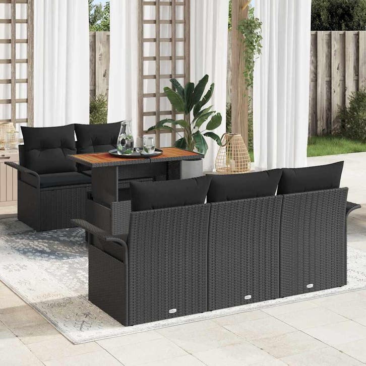 vidaXL Tuinbank Set met opslag 6 pcs Zwart Poly rattan, Jardin & Terrasse, Ensembles de jardin, Envoi