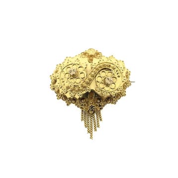 Gouden oud Hollandse broche van een mutsenbel, Handtassen en Accessoires, Broches, Ophalen of Verzenden, Gebruikt, Goud, Goud