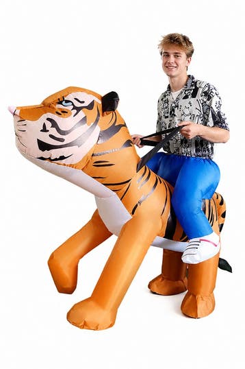 KIMU® Opblaas Kostuum Zittend Op Siberische Tijger Opblaasba, Ophalen of Verzenden, Nieuw
