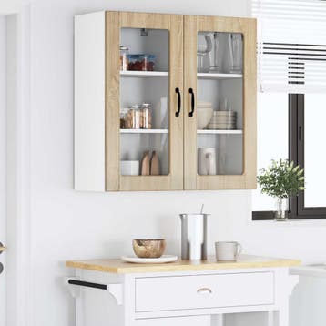 vidaXL Wandglas Kasten LUCCA 2 st Sonoma Eiken Bewerkt hout, Huis en Inrichting, Verzenden, Nieuw
