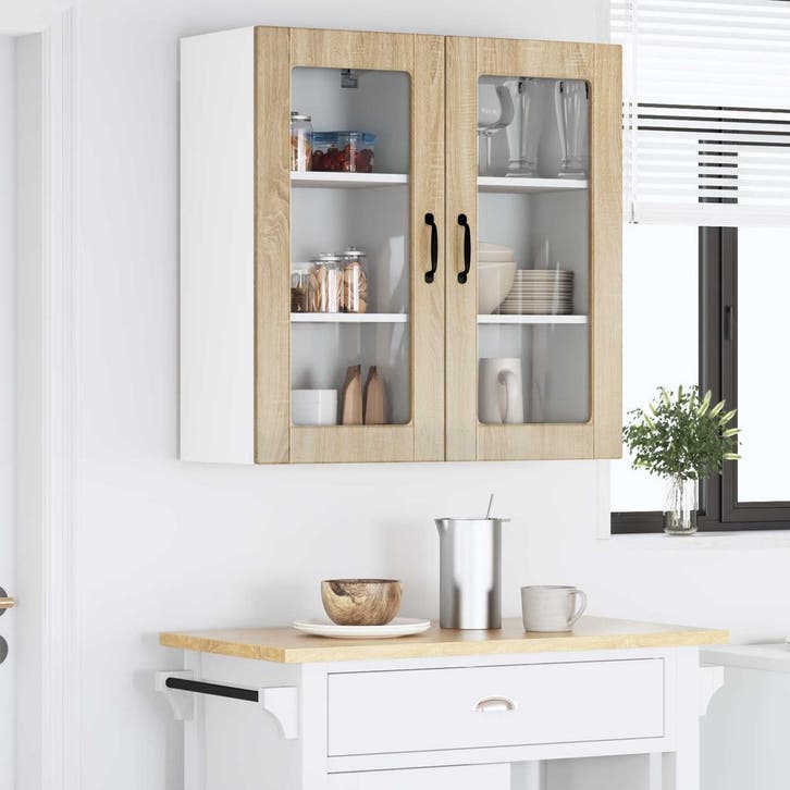 vidaXL Wandglas Kasten LUCCA 2 st Sonoma Eiken Bewerkt hout, Huis en Inrichting, Kasten | Overige, Nieuw, Verzenden