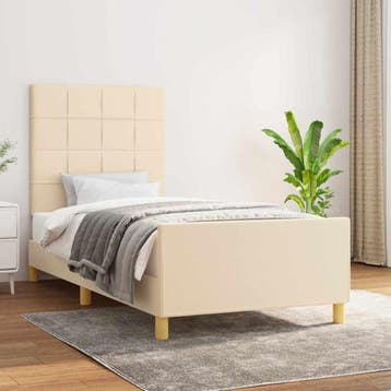 vidaXL Bedframe zonder matras 100x200 cm stof crèmekleurig, Verzenden