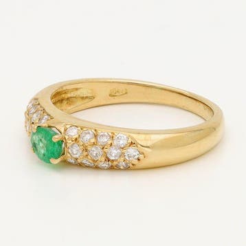 Bague - 18 carats Or jaune Diamant (Naturelle) - Émeraude