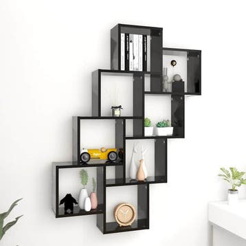 vidaXL Wandschap kubus 90x15x119 cm bewerkt hout zwart, Verzenden, Nieuw