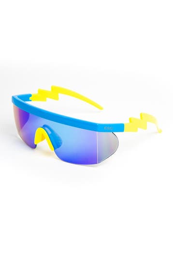 KIMU® Skibril Zonnebril Geel Montuur Blauwe Spiegelglazen Fo, Ophalen of Verzenden, Nieuw