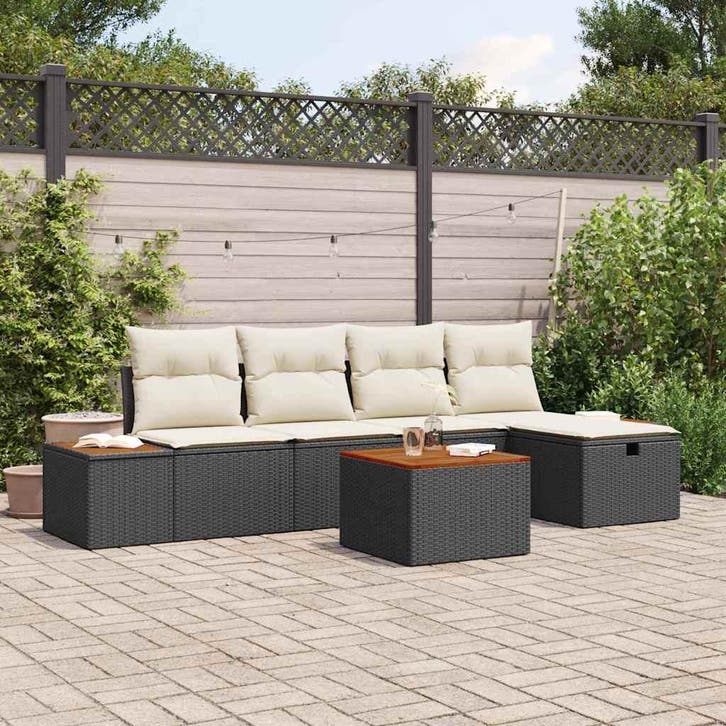 vidaXL Tuinbank Set 6 st Zwart poly rattan, Tuin en Terras, Tuinsets en Loungesets, Nieuw, Verzenden