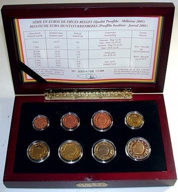 3,88 Euro, munten set 1 Cent-2 Euro 2001 Belgie Albert Ii, Postzegels en Munten, Munten | Europa | Euromunten, Verzenden, België