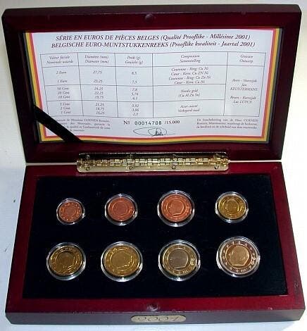 3,88 Euro, munten set 1 Cent-2 Euro 2001 Belgie Albert Ii, Timbres & Monnaies, Monnaies | Europe | Monnaies euro, Envoi