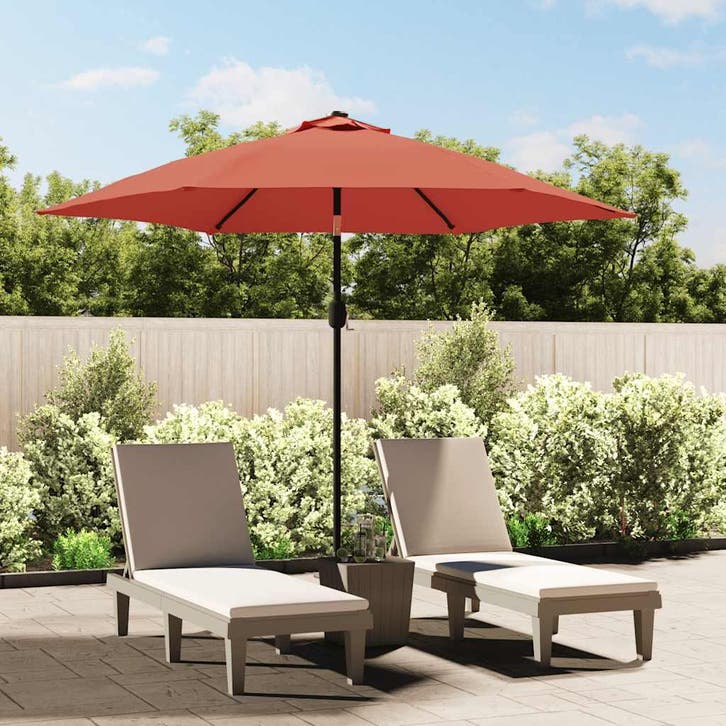 vidaXL Parasol met LED-verlichting en stalen paal 300 cm, Tuin en Terras, Parasols, Nieuw, Verzenden