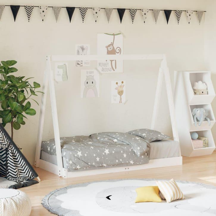 vidaXL Kinderbedframe 70x140 cm massief grenenhout wit, Kinderen en Baby's, Kinderkamer | Bedden, Nieuw, Verzenden