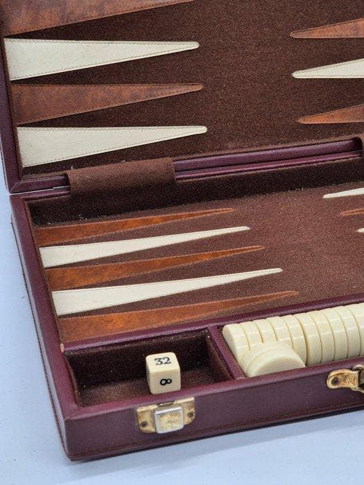 Speeltafel - Backgammon-koffer – kunstleder met speelstukken, Antiquités & Art, Curiosités & Brocante