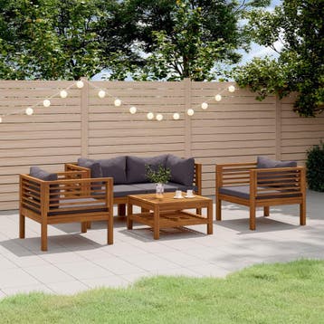 vidaXL 5-delige Loungeset met kussens massief acaciahout, Verzenden, Nieuw, Loungeset