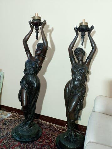 Staande lamp - Gepatineerd brons - een paar grote