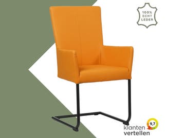 Leren eetkamerstoel Dry met armleuning - Toledo Mandarin, Overige kleuren, Nieuw, Leer, Ophalen of Verzenden