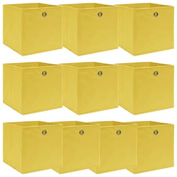 vidaXL Opbergboxen 10 st 32x32x32 cm stof geel, Verzenden