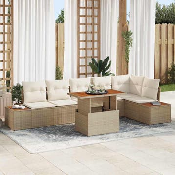 vidaXL Tuinbank Set 7 st Beige Poly rattan, Verzenden, Nieuw