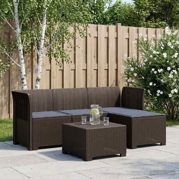 vidaXL 4-Zitter Tuin Sofa met Kussens Rattan Look PP Bruin, Verzenden, Nieuw