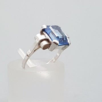 Argent, Art déco spinelle bleue (testée) - Bague