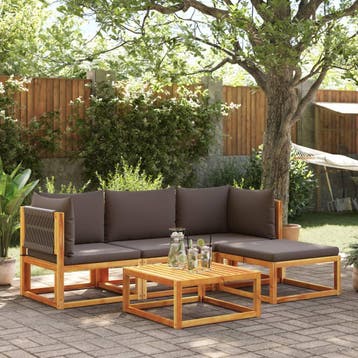 vidaXL 5-delige tuinset met kussens van acaciahout en touw, Verzenden, Nieuw