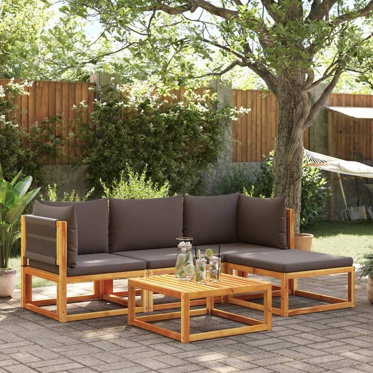 vidaXL 5-delige tuinset met kussens van acaciahout en touw, Tuin en Terras, Tuinsets en Loungesets, Nieuw, Verzenden