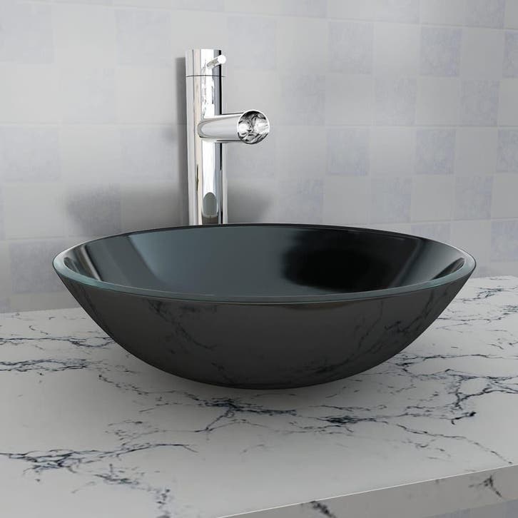 vidaXL Wasbak gehard glas 42 cm zwart, Doe-het-zelf en Bouw, Sanitair, Nieuw, Verzenden