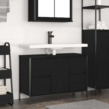vidaXL Wastafelkast met lades 90x34,5x60 cm zwart, Verzenden