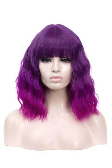Luxe Paars Roze Pruik Schouderlengte Rechte Pony Krullen Lic, Ophalen of Verzenden