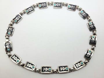 Vintage zilver 925 kraagketting, 16 turkooisstenen, iconisch