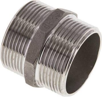 Dubbele Nippel G1 1/2'' RVS Vlakke Afdichting 16bar 51mm Hex, Verzenden, Nieuw