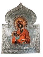 Icoon - Moeder Gods - Metaal, Fluweel - Onze-Lieve-Vrouw van