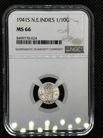 Nederlands-Indië. Wilhelmina. 1/10 Gulden 1941(S) NGC MS66