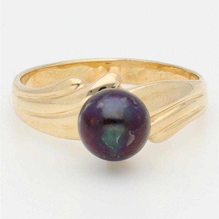 Ring - 18 karaat Geel goud Parel - Onyx, Handtassen en Accessoires, Ringen