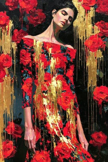 Iconica - Golden Dripping Roses - unique 1/1 XXL (150 x 100