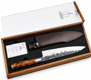 VG10 Japanese Chefs Knife - Forged and Hammered - Burl Wood