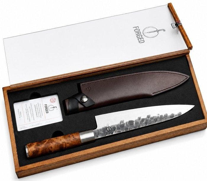VG10 Japanese Chefs Knife - Forged and Hammered - Burl Wood, Antiquités & Art, Antiquités | Ustensiles de cuisine