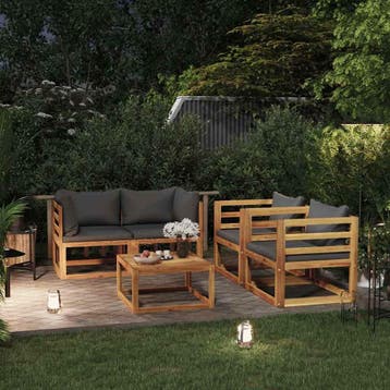 vidaXL 5-delige Loungeset met kussens massief acaciahout, Verzenden, Nieuw, Loungeset