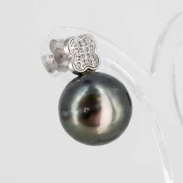 Oorbellen - 18 karaat Witgoud Diamant (Natuurlijk) - Parel