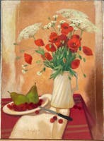 Yves Ganne (1931-2019) - Bouquet de Coquelicots et fruits.