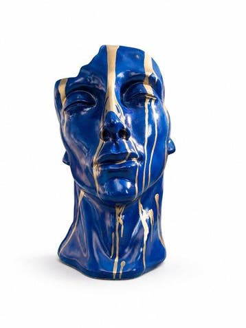 Beeld, statue head in blue color - 50 cm - polyresin