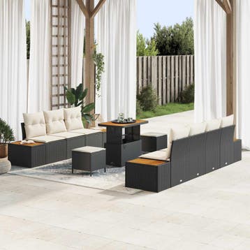 vidaXL Tuinbank Set 10 st 9-Aantal zitplaatsen Zwart en, Verzenden, Nieuw